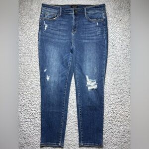 Judy Blue Jeans Womens 32 High Rise Slim Fit Distressed Stretch Knee Holes Party